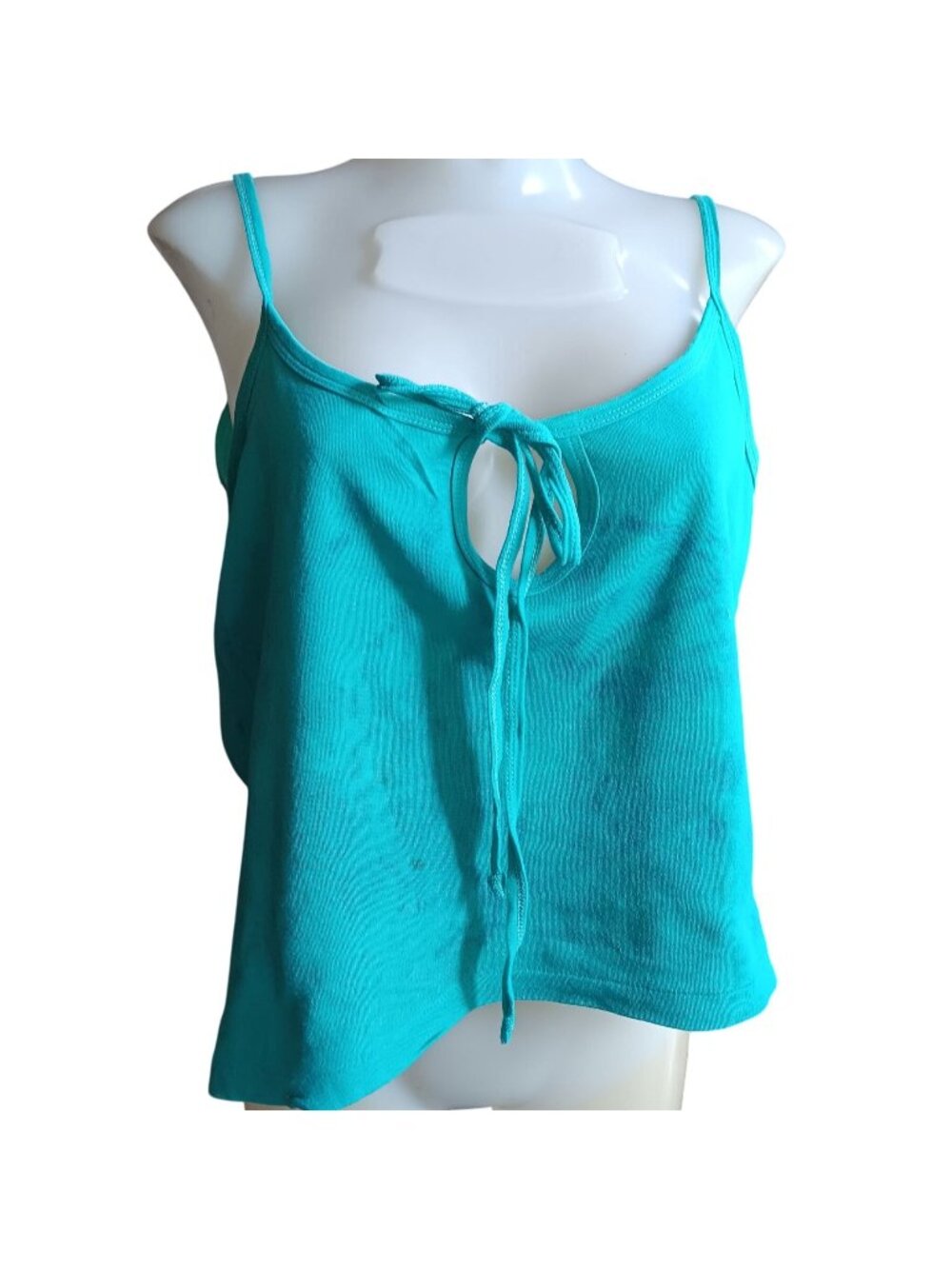 True Vintage Strappy Top Large 1970's Single Stitch Turquoise Sleeveless Crop